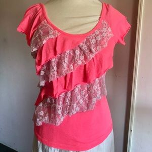 Neon pink cap sleeve top
